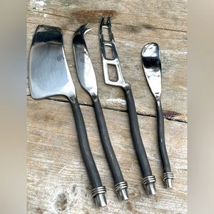 PALM black silver rustic cheese appetizer knives set new in box